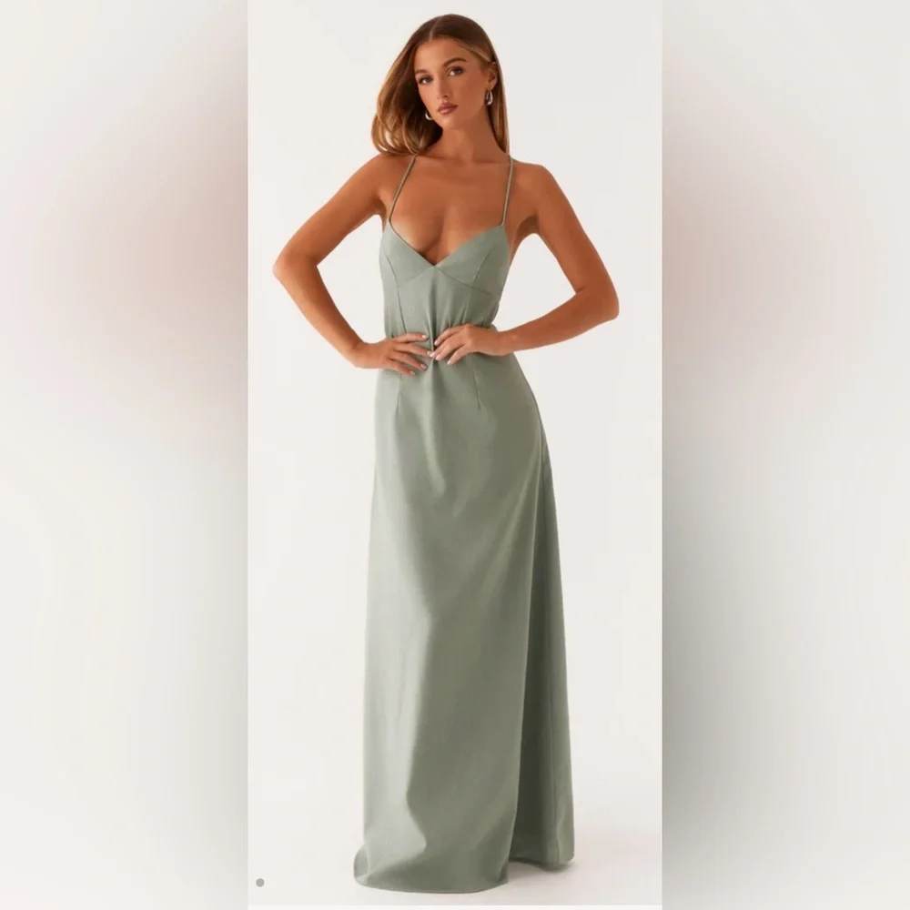 NWT Peppermayo Sage Open Back Linen Blend Maxi Dress XL - Picture 10 of 10